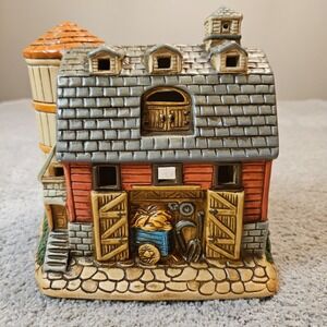 Lefton 1988 Farm Barn Lighted House w/ Silo Byron Wood Design Vintage Christmas